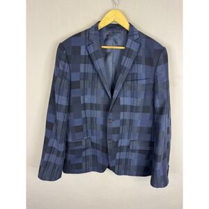 Le 31 Marzotto Wool Blend Blue Black Plaid Blazer Sport‎ Coat 44R CA01241